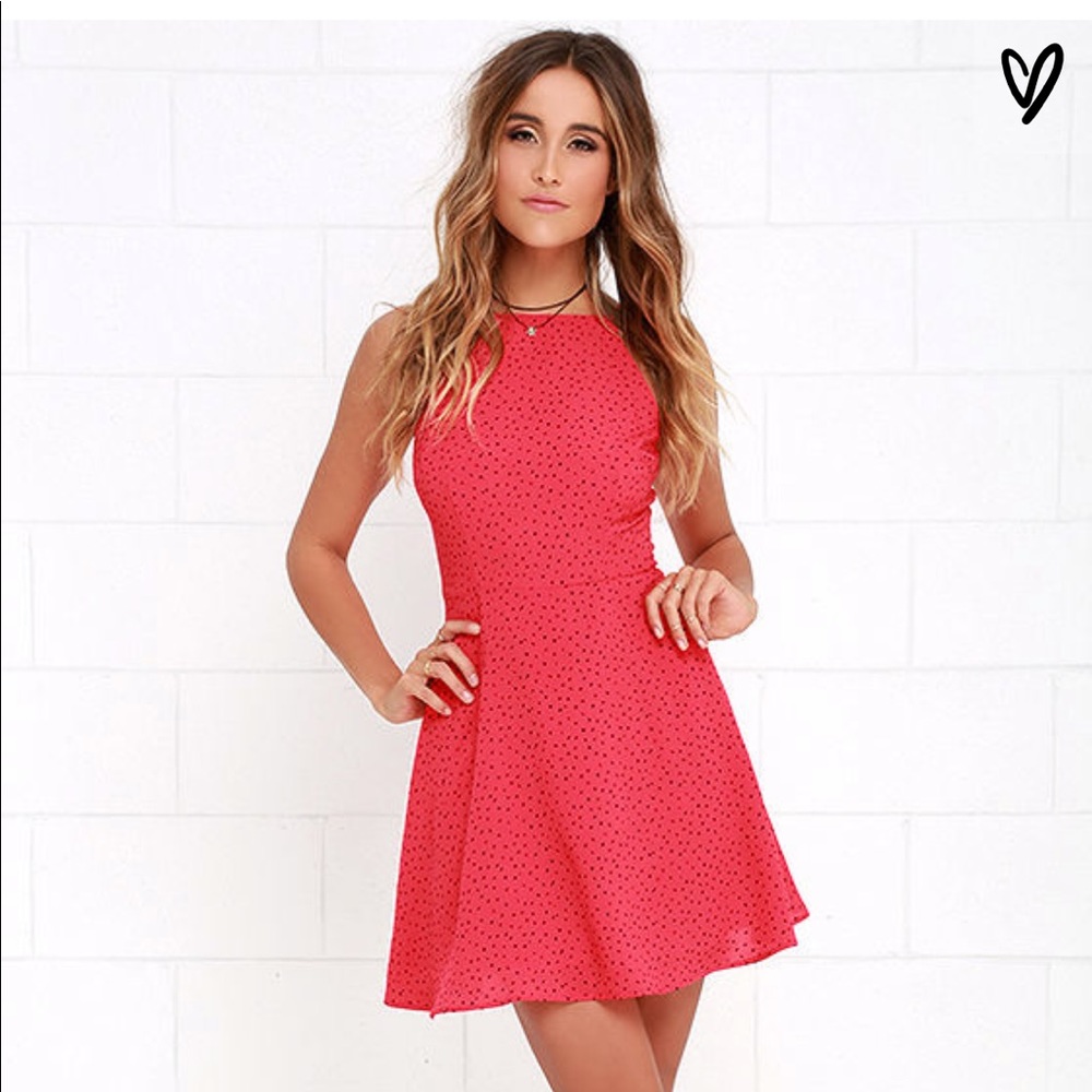 BB DAKOTA OLIVE CORAL PINK PRINT DRESS